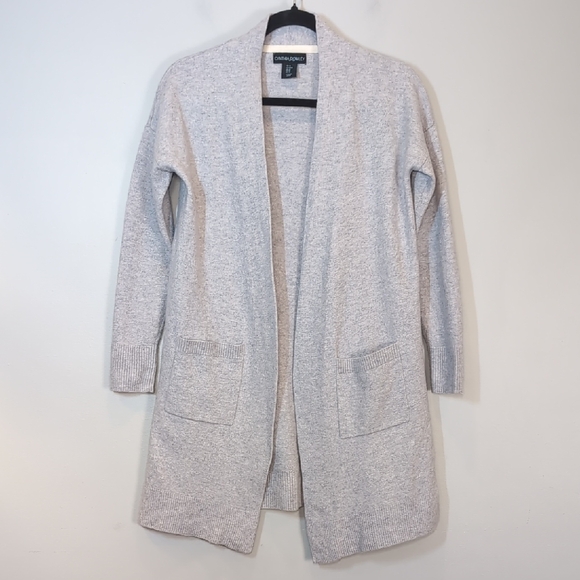 Cynthia Rowley Grey Merino Wool Blend Open Front Long Cardigan Sweater Medium - Picture 2 of 11